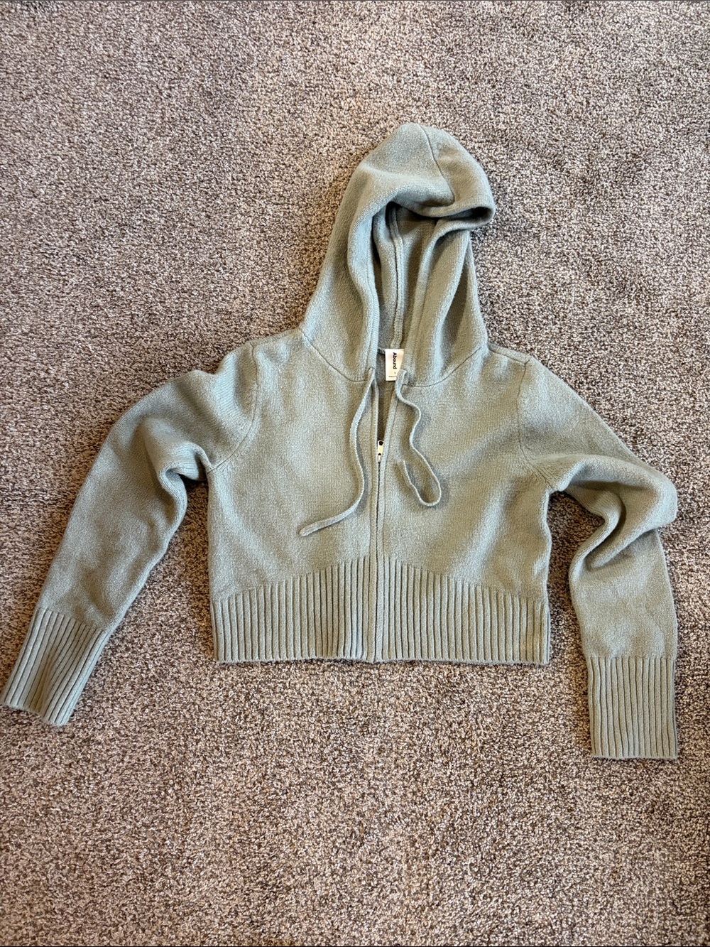 Abound Women's Sage Green Zip Cropped Hoodie Sweater